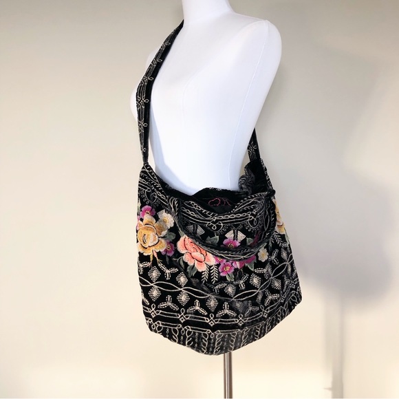 Johnny Was Handbags - Johnny Was Flores Velvet floral embroidered Satchel Tote bag